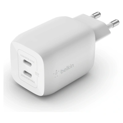 Ładowarka sieciowa Belkin Boost Pro Wall Dual USB C PD 3.0 PPS GaN 65W, biała Ładowarka sieciowa Belkin Boost Pro Wall Dual USB C PD 3.0 PPS GaN 65W, biała
