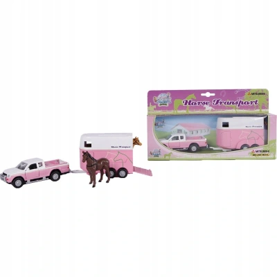 Van Manen Kids Globe Traffic Mitsubishi 520124 Toy Car and Horse Trailer Set Pink/White for Girls