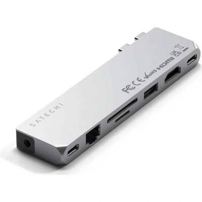 SATECHI Wieloportowy Adapter USB C Pro Hub Max USB4, Dane A I C, Gigabit Ethernet, Port SD/Micro SD Gniazdo Słuchawkowe Dla MacBook Pro/Air M2/ M1 (Srebrny)